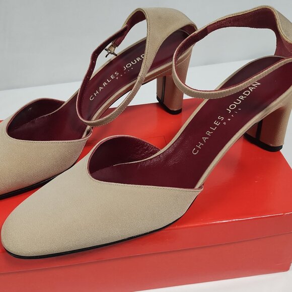 Vintage Charles Jourdan Beige tan taupe ankle strap pumps sz M 10 . - Picture 1 of 15
